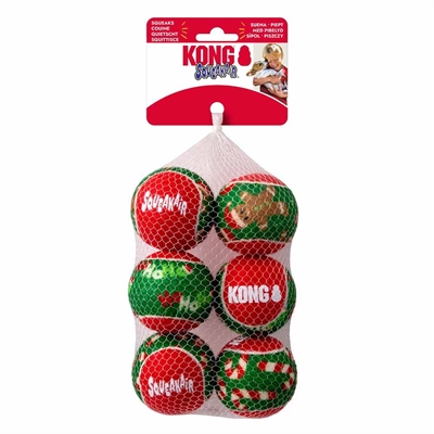 Kong Holiday SqueakAir Julboll med Julstång, Pepparkaksgubbe & HoHoHo 6-PACK
